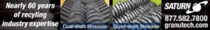 Granutech-Saturn Systems banner advertisement featuring dual-shaft and quad-shaft industrial shredders