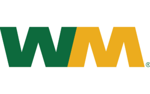 Waste Management WM logo with green and yellow stylized lettering on transparent background