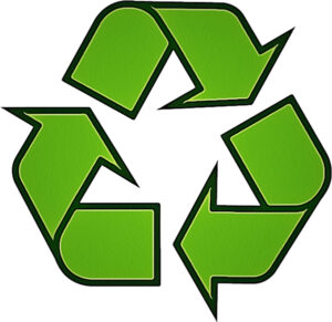 Green universal recycling symbol made of three interconnected arrows forming a triangle