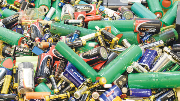 Pile of mixed household batteries collected for recycling under Illinois’ new battery stewardship law.