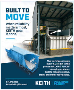 Keith Walking Floor conveyor system for receiving, storing, and metering recyclable materials.