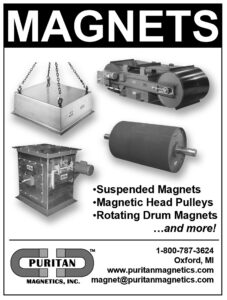 Puritan industrial magnets for ferrous metal separation in recycling and material handling applications.