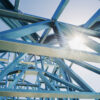 Steel framework representing world crude steel production and the global steel industry.