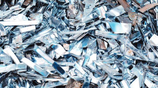 Pile of aluminum scrap prepared for recycling and processing.