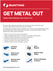Bunting advertisement featuring magnetic separation equipment for scrap recycling.