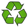 Green recycling symbol representing recycled plastic content and material recovery