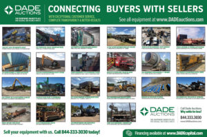 DADE Auctions ad featuring used recycling, scrap processing and material handling equipment for sale