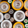 Assorted rechargeable lithium batteries collected for recycling