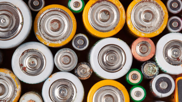 Assorted rechargeable lithium batteries collected for recycling