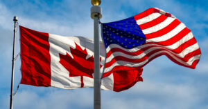 Canadian and U.S. flags representing steel and aluminum trade tariffs