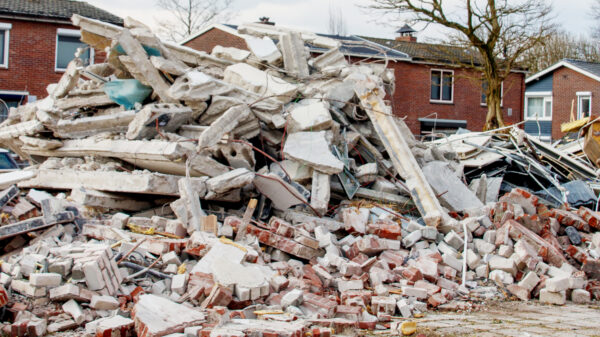 Construction and demolition debris from a demolished building